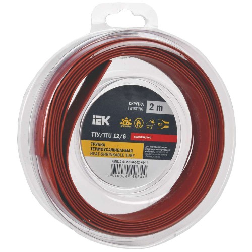 Трубка термоусадочная ТТУ нг-LS 12/6 красная (2м/упак) IEK UDR12-012-006-002-K04-T, купить в Минске по самой низкой цене