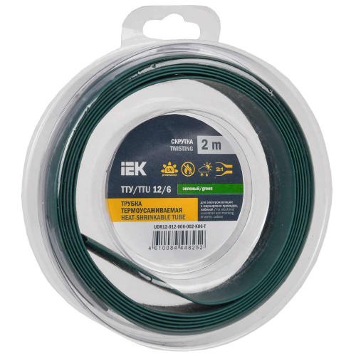 Трубка термоусадочная ТТУ нг-LS 12/6 зеленая (2м/упак) IEK UDR12-012-006-002-K06-T, купить в Минске по самой низкой цене