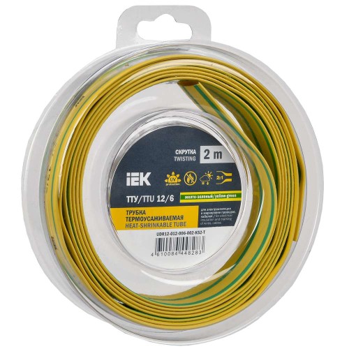 Трубка термоусадочная ТТУ нг-LS 12/6 желто-зеленая (2м/упак) IEK UDR12-012-006-002-K52-T, купить в Минске по самой низкой цене