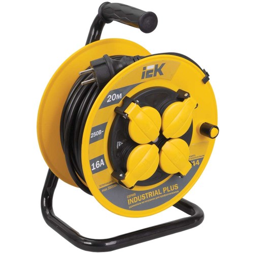 Катушка УК20 с термозащитой 4 места 2P+PE/20м 3х1,5мм2 IP44 INDUSTRIAL PLUS IEK WKP15-16-04-20-44, купить в Минске по самой низкой цене