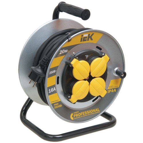 Катушка УК20 на мет. с термозащитой 4 места 2P+PE/20м КГ 3х1,5мм2 IP44 PROFESSIONAL IEK WKP16-16-04-20-44, купить в Минске по самой низкой цене