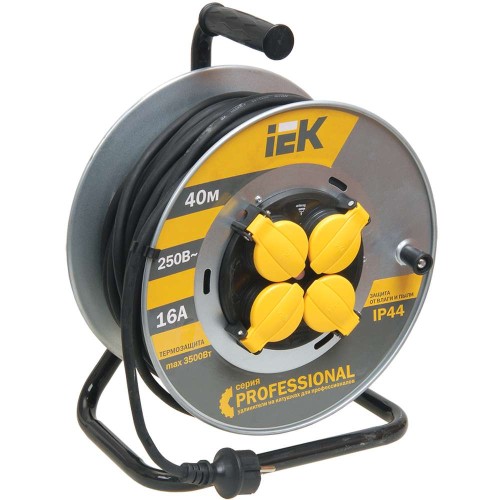 Катушка УК40 на мет. с термозащитой 4 места 2P+PE/40м КГ 3х1,5мм2 IP44 PROFESSIONAL IEK WKP16-16-04-40-44, купить в Минске по самой низкой цене