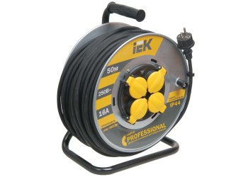 Катушка УК50 на мет. с термозащитой 4 места 2P+PE/50м КГ 3х1,5мм2 IP44 PROFESSIONAL IEK WKP16-16-04-50-44