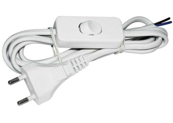 Шнур УШ-1КВ опрессованный с вилкой со встроенным выключателем 2х0,75/2м белый IEK WUP20-02-K01