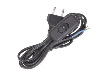 Шнур УШ-1КВ опрессованный с вилкой со встроенным выключателем 2х0,75/2м черный IEK WUP20-02-K02