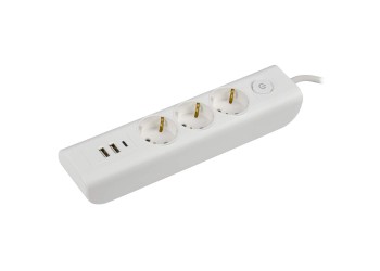 MODERN Удлинитель У03В 3 места с заземляющим контактом 2м 3х1мм2 16А/250В USBх3 белый IEK WYP12-16-03-02-ZKU-K01