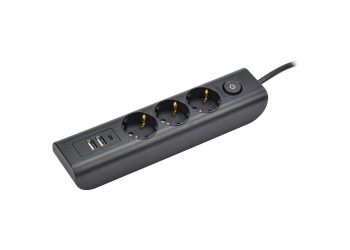 MODERN Удлинитель У03В 3 места с заземляющим контактом 2м 3х1мм2 16А/250В USBх3 черный IEK WYP12-16-03-02-ZKU-K02