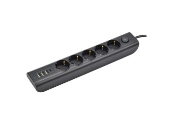 MODERN Удлинитель У05В 5 мест с заземляющим контактом 2м 3х1мм2 16А/250В USBх4 черный IEK WYP12-16-05-02-ZKU-K02