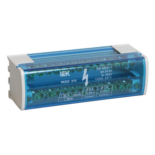 Шины на DIN-рейку в корпусе (кросс-модуль) ШНК 2х15 L+PEN IEK YND10-2-15-125, купить в Минске по самой низкой цене