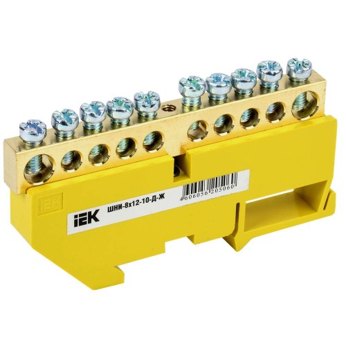 Шина PE "земля" на DIN-изол ШНИ-8х12-10-Д-Ж IEK YNN10-812-10D-K05, купить в Минске по самой низкой цене