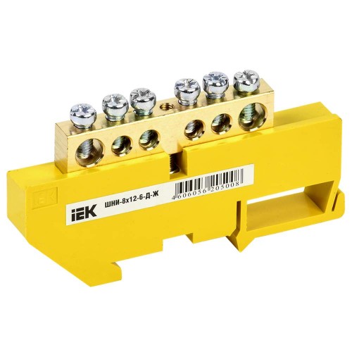 Шина PE "земля" на DIN-изол ШНИ-8х12-6-Д-Ж IEK YNN10-812-6D-K05, купить в Минске по самой низкой цене