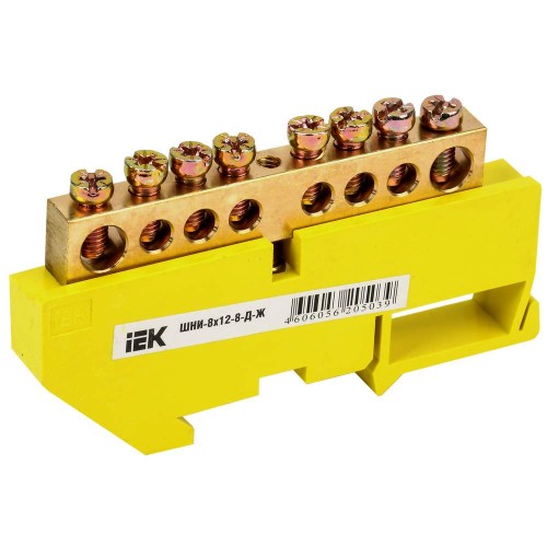 Шина PE "земля" на DIN-изол ШНИ-8х12-8-Д-Ж IEK YNN10-812-8D-K05, купить в Минске по самой низкой цене
