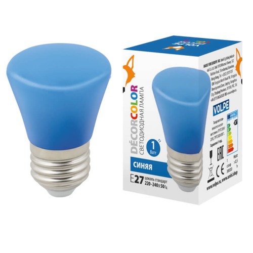 Лампа светодиодная Volpe E27 1W синяя LED-D45-1W/BLUE/E27/FR/С BELL UL-00005639, купить в Минске по самой низкой цене