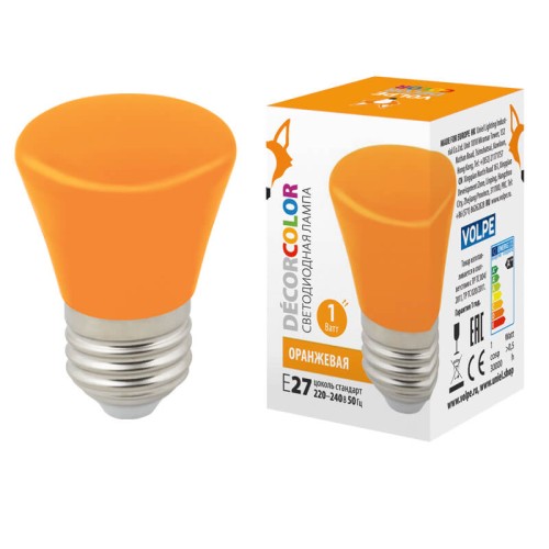 Лампа светодиодная Volpe E27 1W оранжевая LED-D45-1W/ORANGE/E27/FR/С BELL UL-00005642, купить в Минске по самой низкой цене