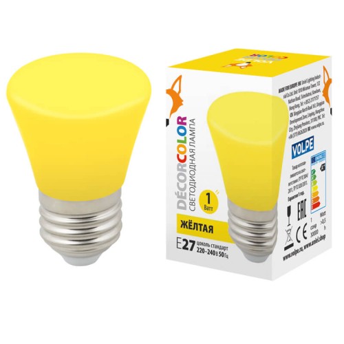 Лампа светодиодная Volpe E27 1W желтая LED-D45-1W/YELLOW/E27/FR/С BELL UL-00005641, купить в Минске по самой низкой цене