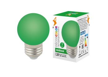 Лампа светодиодная Volpe E27 1W зеленая LED-G45-1W/GREEN/E27/FR/С UL-00005648