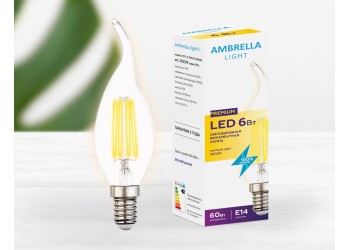 Лампа светодиодная филаментная Ambrella light E14 6W 3000K прозрачная 202214