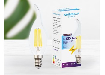 Лампа светодиодная филаментная Ambrella light E14 6W 4200K прозрачная 202215