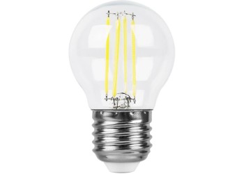 Лампа светодиодная филаментная Feron E27 5W 2700K Шар Прозрачная LB-61 25581