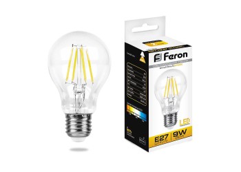 Лампа светодиодная филаментная Feron E27 9W 2700K Шар Прозрачная LB-63 25631