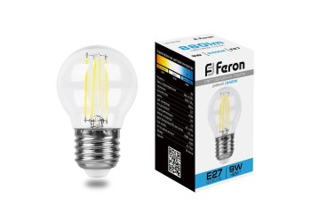 Лампа светодиодная филаментная Feron E27 9W 6400K прозрачная LB-509 38224