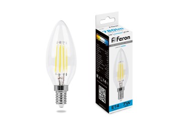 Лампа светодиодная филаментная Feron E14 7W 6400K прозрачная LB-66 38227