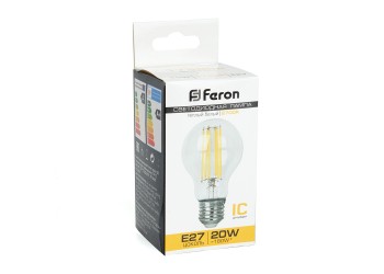 Лампа светодиодная филаментная Feron E27 20W 2700K прозрачная LB-620 38245