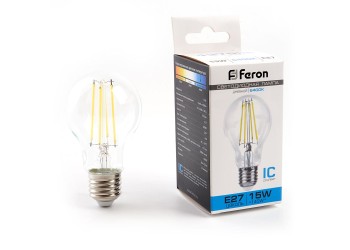 Лампа светодиодная филаментная Feron E27 15W 6400K прозрачная LB-615 48284