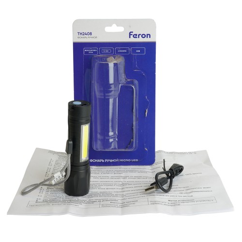 Фонарь ручной Feron TH2408 с аккумулятором USB ZOOM 51118, купить в Минске по самой низкой цене