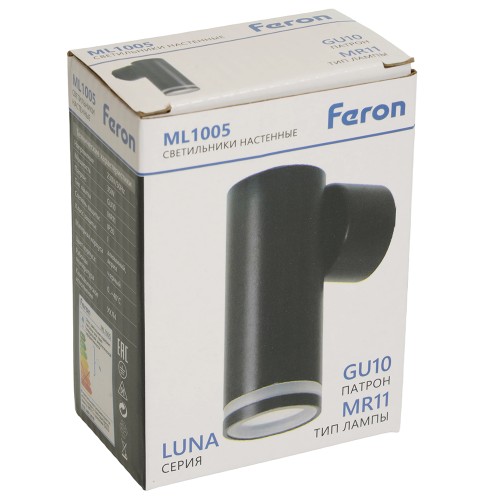 Светильник Feron ML1005 LUNA настенный под лампу GU10, черный 51375, купить в Минске по самой низкой цене