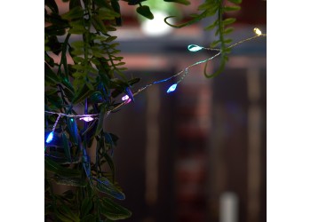 Светодиодная гирлянда Кластер (на проволоке) Feron CL584 линейная 12м  мультиколор, c питанием от сети 230V, прозрачный шнур 51449