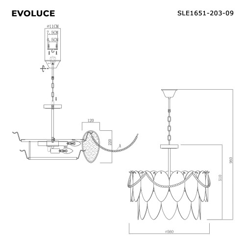 Подвесная люстра Evoluce Roomi SLE1651-203-09, купить в Минске по самой низкой цене