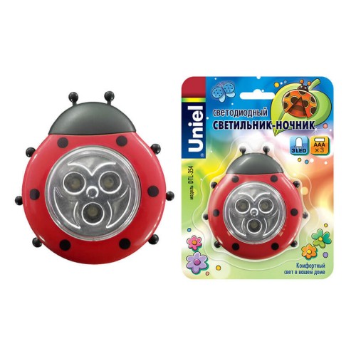 Светодиодный светильник Uniel DTL-354 Божья Коровка/Red/3LED/3AAA 07717, купить в Минске по самой низкой цене