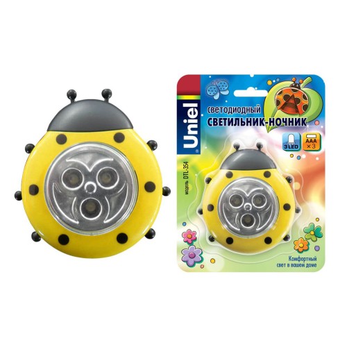 Настольная лампа Uniel DTL-354 Божья Коровка/Yellow/3LED/3AAA 07718, купить в Минске по самой низкой цене