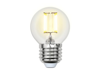 Лампа светодиодная филаментная Uniel E27 6W 3000K прозрачная LED-G45-6W/WW/E27/CL GLA01TR UL-00002203