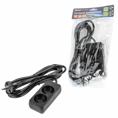 Удлинитель Uniel Ultra 2гн х 2м б/з S-CU2-3 Black UL-00009976, купить в Минске по самой низкой цене