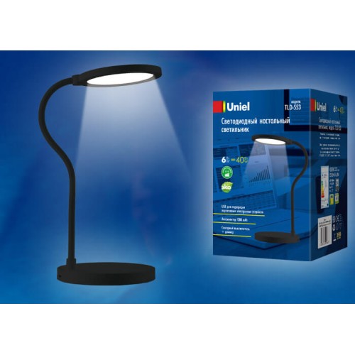 Настольная лампа Uniel TLD-553 Black/LED/400Lm/4500K/Dimmer/USB UL-00003339, купить в Минске по самой низкой цене