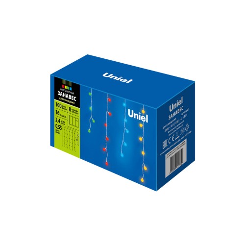 Светодиодная гирлянда Uniel занавес Радуга 220V разноцветный ULD-E2405-100/DTA MULTI IP20 RAINBOW 11130, купить в Минске по самой низкой цене