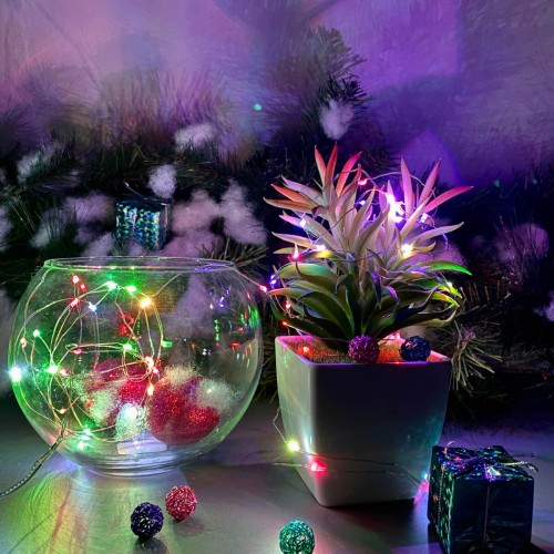 Светодиодная гирлянда Uniel Роса разноцветный ULD-S0500-050/DTB/3AA/RC RGB IP20 Dew UL-00007248, купить в Минске по самой низкой цене