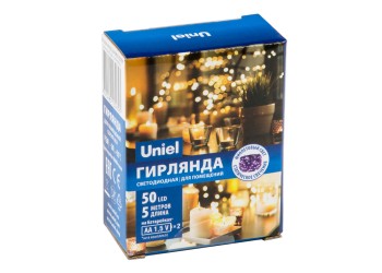 Светодиодная гирлянда Uniel Роса фиолетовый ULD-S0500-050/SCB/2AA Purple IP20 Dew UL-00007185