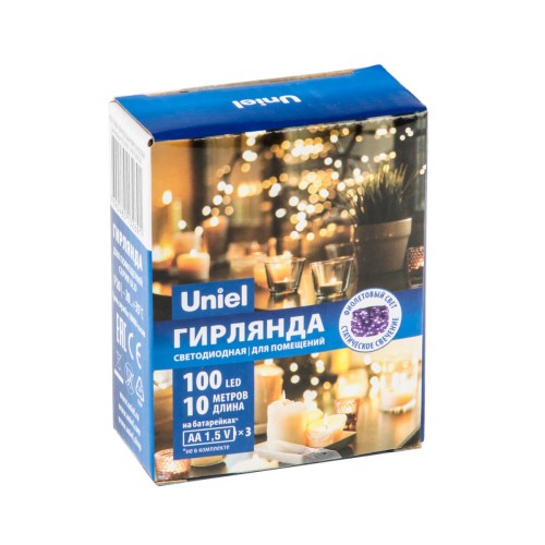 Светодиодная гирлянда Uniel Роса фиолетовый ULD-S1000-100/SCB/3AA Purple IP20 Dew UL-00007187, купить в Минске по самой низкой цене