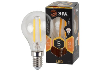 Лампа светодиодная филаментная ЭРА E14 5W 2700K прозрачная F-LED P45-5W-827-E14 Б0019006