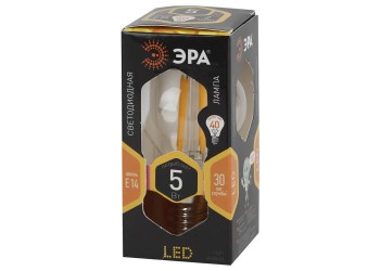 Лампа светодиодная филаментная ЭРА E14 5W 2700K прозрачная F-LED P45-5W-827-E14 Б0019006