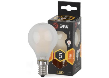 Лампа светодиодная филаментная ЭРА E14 5W 2700K матовая F-LED P45-5W-827-E14 frost Б0027929
