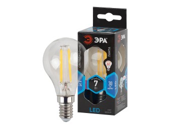 Лампа светодиодная филаментная ЭРА E14 7W 4000K прозрачная F-LED P45-7W-840-E14 Б0027947