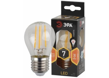 Лампа светодиодная филаментная ЭРА E27 7W 2700K прозрачная F-LED P45-7W-827-E27 Б0035591