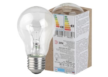 Лампа накаливания ЭРА E27 75W 2700K прозрачная A50 75-230-E27 (гофра) Б0039119