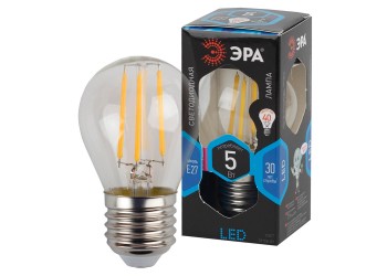 Лампа светодиодная филаментная ЭРА E27 5W 4000K прозрачная F-LED P45-5W-840-E27 Б0039191