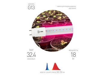 Лампа светодиодная для растений ЭРА G13 18W 1200K прозрачная Fito-18W-RB-Т8-G13-NL Б0042990