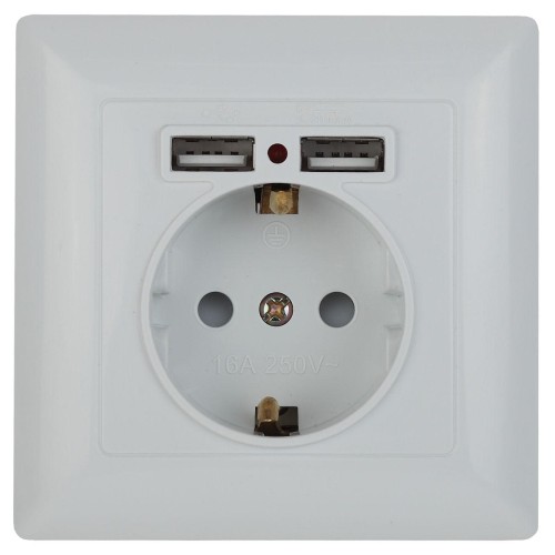 Розетка ЭРА Intro Solo Schuko P+E 16A 250V со шторками 2хUSB белый 4-410-01 Б0043403, купить в Минске по самой низкой цене
